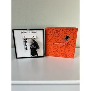 Betsey Johnson Dark Magic Mismatch Drop Earrings Skeleton Bride & Bat Moon